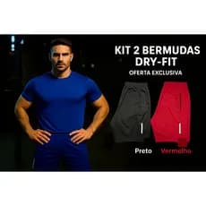 Bermuda Dry Fit Para Treinos Kit Com 1 e 2 Unidades Masculinas Com Forro e Detalhes refletivos