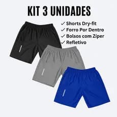 Kit 1 2 ou 3 Shorts Bermuda Dry Fit Esportiva Treino Com Ziper no Bolso - Black Friday