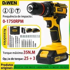 Furadeira e Parafusadeira de Impacto Sem Fio 48V com LED, Mandril de metal sem chave 13 mm (1/2") 2 Baterias Recarregave