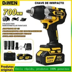Chave de impacto sem escova 15000MAH Parafusadeira Chave De Impacto 2 Baterias 88v Motor Brushless 700NM  DEWEN