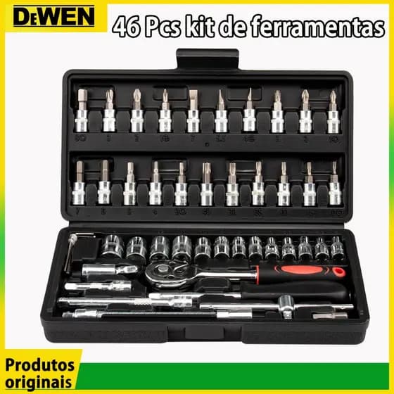 Kit 46 Chave Catraca Jogo Soquete de 1/4", Chave de Catraca e Caixa de Ferramentas para Uso Doméstico