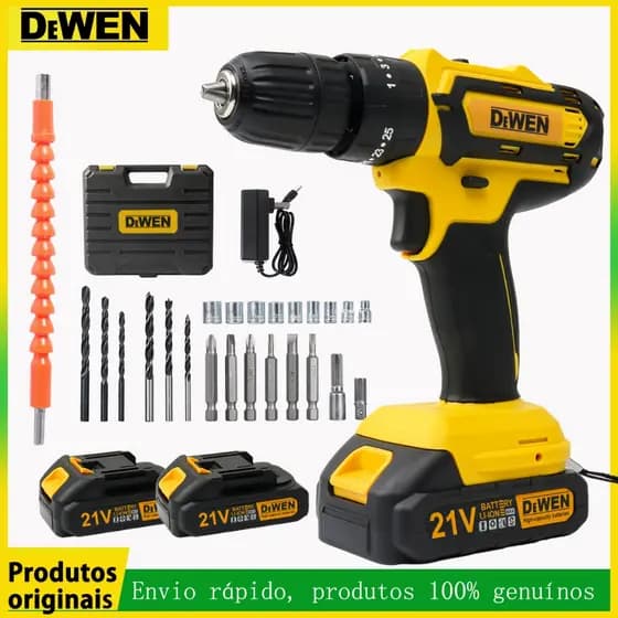 Parafusadeira Furadeira de Impacto Sem Fio Kit maleta com duas baterlas kit de 28pcs (110V/220V)