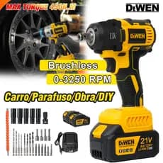 Chave de impacto sem escova 450NM (1/2IN) Pol Parafusadeira Chave De Impacto 2 Baterias Brushless
