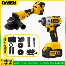 Esmerilhadeira Lixadeira Angular 21v + Chave De Impacto Profissional A Bateria ,DEWEN TOOLS