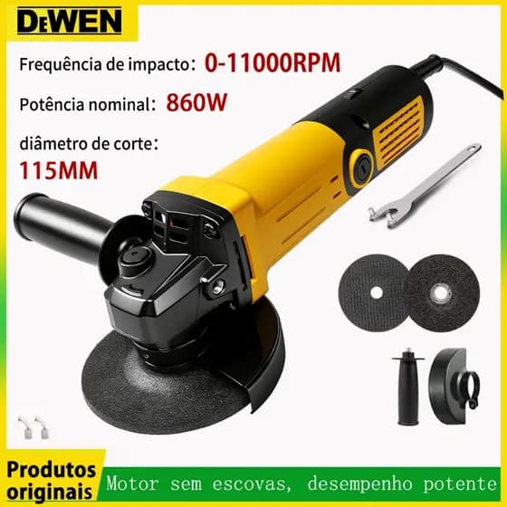 Esmerilhadeira Lixadeira Angular 860w 6 velocidades 115mm 5/8 11000rpm modelo Dewen