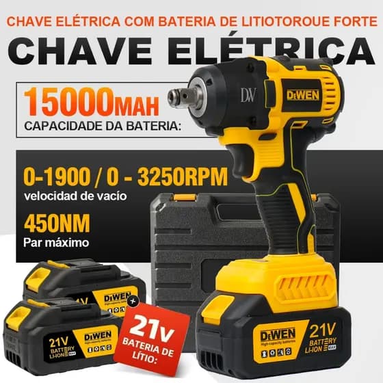 Chave de impacto sem escova 13MMParafusadeira Chave De Impacto 2 Baterias 21vMotor Brushless 450nm