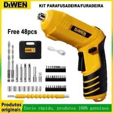 Kit Parafusadeira de impacto 1500mah com Luz Led Kit Parafusadeira Doméstica 48 peças À Bateria USB Recarregável