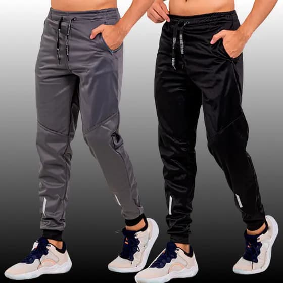 Kit 2 Calças C/Relfetivo Masculina Esportiva Dry Fit Com Bolso Laterais c/Ziper Para Academi Corrida