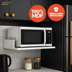 Prateleira Suporte de Parede Para Microondas Forno Airfryer Impressora Nicho MDF 60x40cm Branco Preto Madeirado