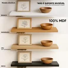 Prateleira MDF Preto Branco Madeirado Cru 50/40/30/20x10cm 60x25cm Nicho Decoração Sala Quarto Banheiro Cozinha