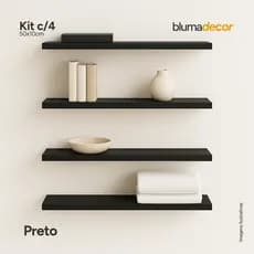 Kit 4 Prateleiras MDF Preto Branco Madeirado Cru 50/45/40/30/20x10cm Nicho Decoração Sala Quarto Banheiro Cozinha