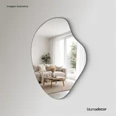 Espelho Orgânico Decorativo 80x50cm Prata Reflexo Alta Qualidade  Lapidado Moderno Com Suporte Invisível Luxo Form Flame