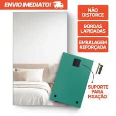 Espelho Decorativo Moderno 60x40cm Retangular Lapidado Decoração 4mm Quarto Sala Banheiro Com Suporte