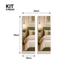 Espelho para Porta de Guarda Roupas Retangular Moderno Kit 2 Peças 50x20cm Decorativo Vidro Legítimo Imagem Nítida