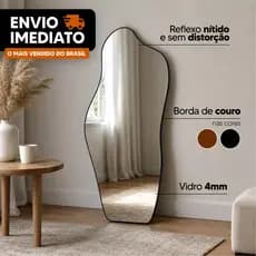 Espelho Orgânico Pinterest Grande Corpo Inteiro Vidro Lapidado 4mm 115x50cm 100x60cm c/ Moldura Borda e Suporte Quarto