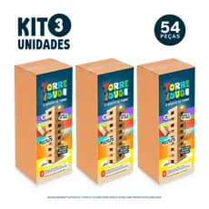 Jogo Torre Louca Caiu Perdeu Torre Maluca Torre de Madeira 54 peças Desenvolve Coordenação Motora
