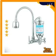 Torneira Pia de Cozinha Gourmet com Filtro - Bica Flexível com Dois Jatos - de Parede em ABS