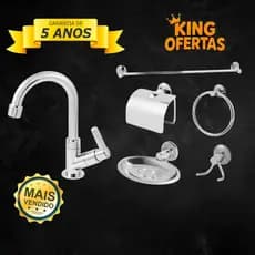 Kit Stander Acessórios p/ Banheiro 5 Peças Cromado + Torneira Lavatório Cromada ABS Bancada C64