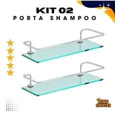 Kit 02 Porta Shampoo Suporte De Banheiro Shampoo Reto Vidro 6mm