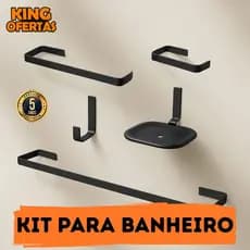 Kit de Acessórios para Banheiro PRETO FOSCO Quadrado 4 Peças + Saboneteira