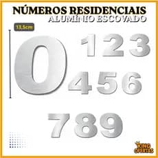 KIT Números Residenciais 100% Alumínio Escovado 13,5 cm altura