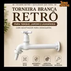Torneira Branca "Retrô" de Parede para Pia/Tanque ou Jardim com Bico p/ Mangueira em ABS