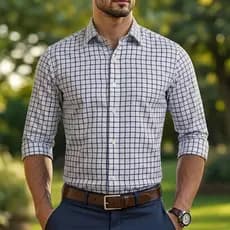 Camisa social manga longa Xadrez Casual De Boa Qualidade Slim Fit Com Elastano