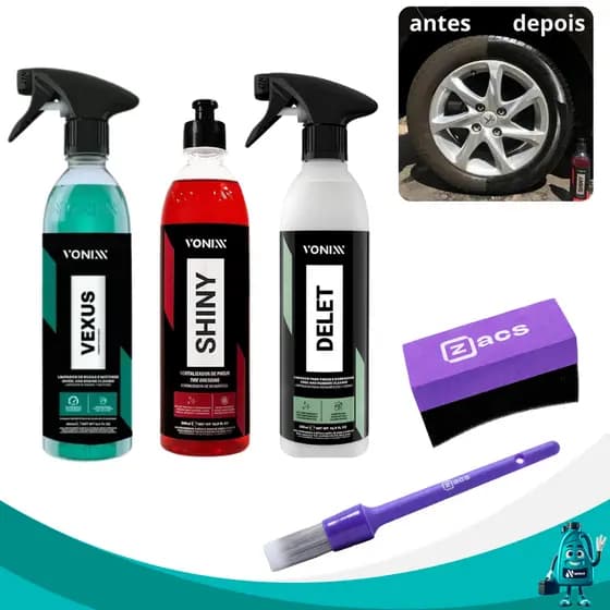KIT LIMPEZA DE RODAS E PNEUS DELET VEXUS SHINY VONIXX