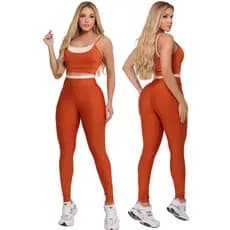 Conjunto Fitness Feminino Suplex Grossinho Top e Calça Legging Academia Sem Transparência Academia Legging Cós Alto Top