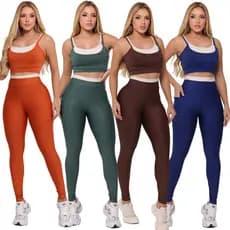 Kit 4 Conjuntos Academia Feminino Legging Cintura Alta Top Fitness Sem Transparência Cós Alto Top Fitness Confortável