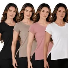 KIT 4 Camisetas Feminina Dry Fit Fitness Esportiva Confortável Treino Academia Corrida Yoga P M G GG