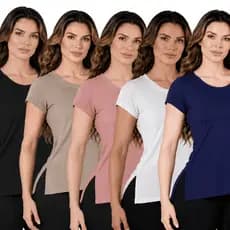 KIT 5 Camisetas Feminina Dry Fit Fitness Esportiva Confortável Treino Academia Corrida Yoga P M G GG