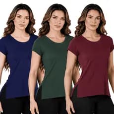 KIT 3 Blusas Feminina Dry Fit Fitness Manga Curta Academia Yoga Corrida Leve e Fresca Varias Cores