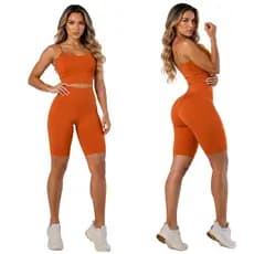 Conjunto Academia Feminino Top Alcinha e Bermuda Ciclista Modeladora Suplex Premium