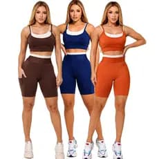 KIT 3 Conjuntos Feminino Fitness Bermuda e Top Alta Elasticidade Academia P ao GG Bermuda Ciclista e Cropped