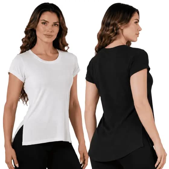 KIT 2 Camisetas Feminina Dry Fit Fitness Esportiva Confortável Treino Academia Corrida Yoga P M G GG