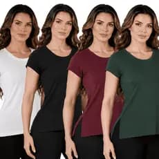 KIT 4 Blusas Feminina Dry Fit Manga Curta Leve Confortável Academia Treino P ao GG Diversas Cores