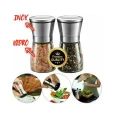 Moedor Manual Sal ou Pimenta Premium Vidro + Inox, Lâminas de Cerâmica Ajustável