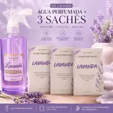 Coleção Home Premium Lavanda Água Perfumada 500ml + 3 Sachês Perfumados Kit Aromatizador para Casa, ambiente em geral