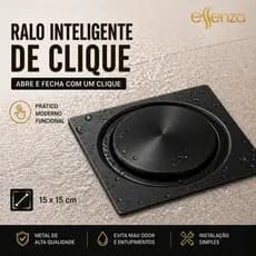 Ralo Click 15x15cm Quadrado Dourado Moderno Banheiro Lavabo Veda Cheiro Inox Essenza