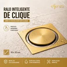 Ralo Click 10x10cm Quadrado Dourado Moderno Banheiro Lavabo Veda Cheiro Inox Essenza
