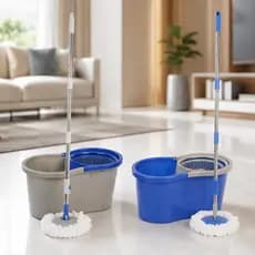 Kit Rodo Magico Mop Giratório 360° + Balde Duplo 8L Lava Seca Pisos Casa Banheiro Cozinha Cabo Inox