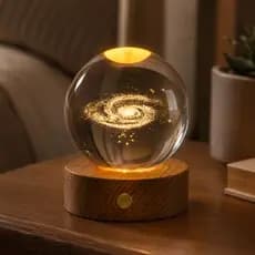 Luminária Bola Cristal Galáxia Led Usb Mesa Quarto Escritório Decoração Presente Saturno Moderna 3D