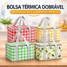 Bolsa Térmica Dobrável 20x34cm Porta Marmita Lanche Bebidas Praia Viagem Academia Piquenique