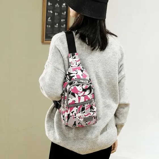 Bolsa De Peito Estampada De Moda Feminina , Mochila Com Alça Ajustável E Vários Compartimentos