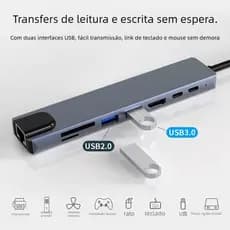 Hub OTG Tipo C 8 Em 1-Multifuncional Para Computadores E Dispositivos De Armazenamento