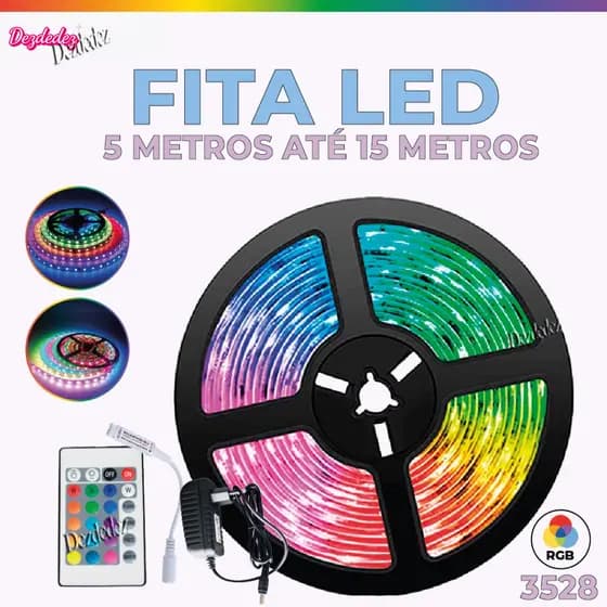 Faixa LED 3528 SUPER ULTRA RGB 5M A 15M 12V 300 LEDS | 16 Cores IP20 Pronta Entrega Com E Sem Fonte