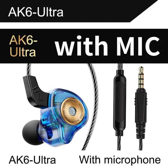 Fones de ouvido esportivos para corrida com controle de linha e microfone Qkz Ak6 Ultra Gamer Músico Com Case