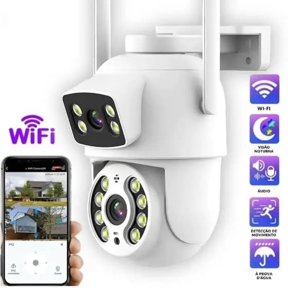Câmera De Segurança Lente Dupla ICSEE IP66 Wi-Fi 360 ° Sensor De Movimento Visão Noturna 2 Em 1 Fixo E Giratório