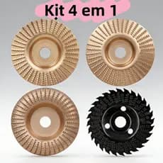 KIT 4 DISCOS DESBASTE MADEIRA 100mm | Esculpir + Corte Angular Reforçado 🔥 | Compatível Esmerilhadeira 4 Polegadas